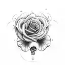 Avery detailed red rose in the eye sockets of a scull tattoo design idea