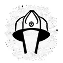 Christian Cross covered in daisies and sunflowers with firefighter helmet hanging on the top tattoo design idea