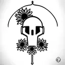 Christian Cross covered in daisies and sunflowers with firefighter helmet hanging on the top tattoo design idea