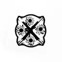 Christian Cross covered in daisies and sunflowers with firefighter helmet hanging on the top tattoo design idea