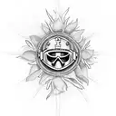 Christian Cross covered in daisies and sunflowers with firefighter helmet hanging on the top of the cross tattoo design idea