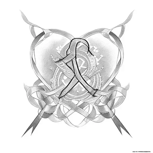 Design a meaningful and elegant tattoo featuring the numbers '2023,' where the central element is a breast cancer ribbon tattoo design idea