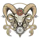 ram head clock inside tattoo design idea