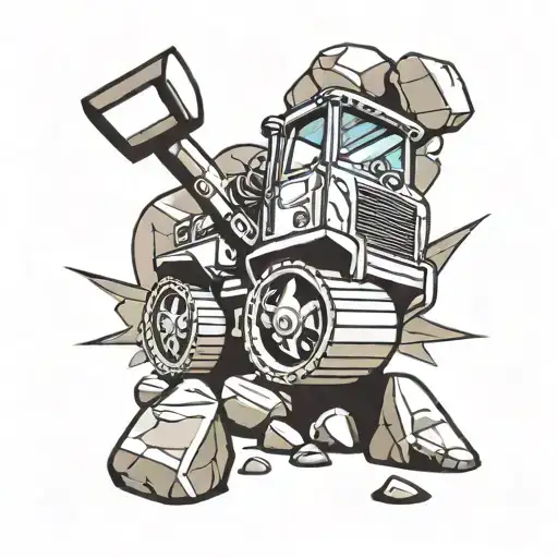 bulldozer pushing rocks with front blade with blackjack 21 card in the back ground tattoo design idea