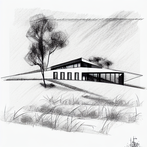 modern county house on wide farm land tattoo design idea