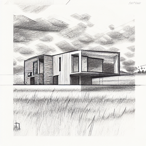 modern county house on wide farm land tattoo design idea