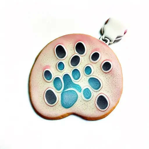 dog paw shaped cookie hung in a pink dog collar tattoo design idea