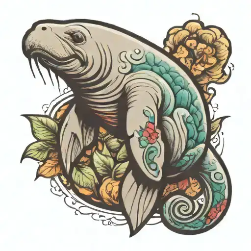 Manatee patch work tattoo design idea
