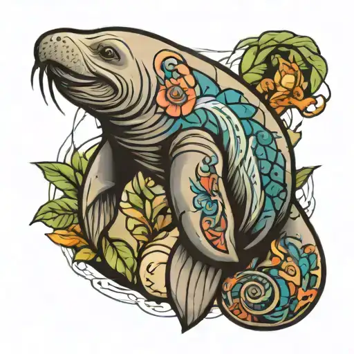 Manatee patch work tattoo design idea