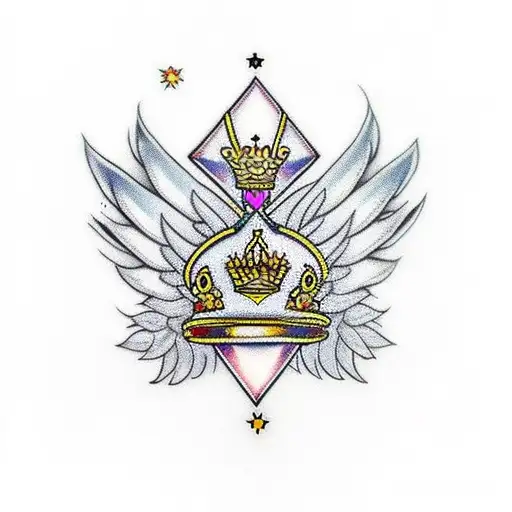 tiara with wings and diamond tattoo design idea