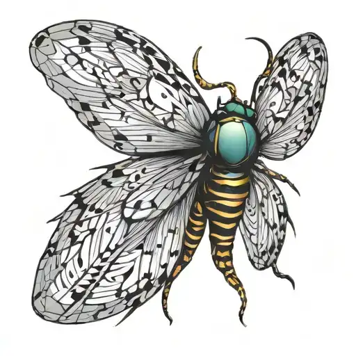 gothic cicada with outstretched wings tattoo design idea