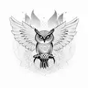 Owl with big wings, dark style tattoo design idea