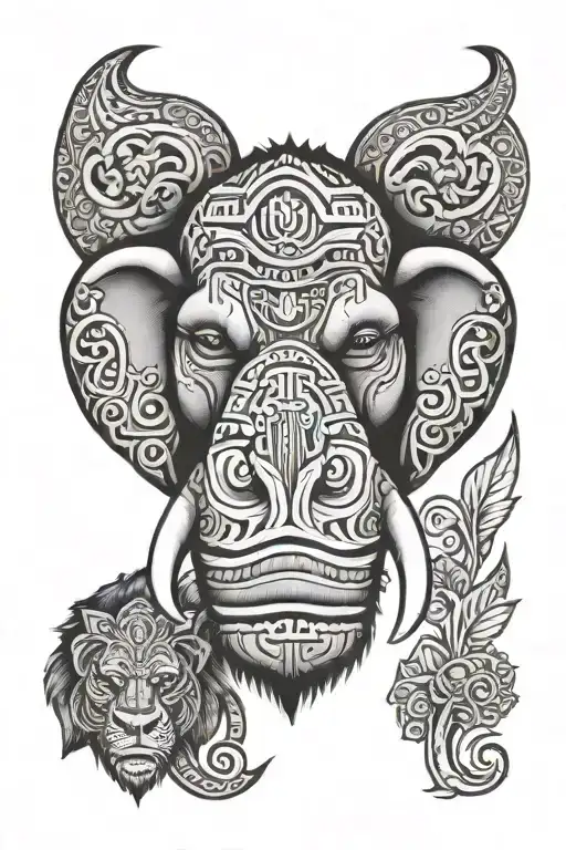 Maori style tattoo of the face of an elephant and a gorilla tattoo design idea