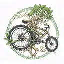 An intricate dotwork design of a tree of life intertwined with a bike chain, symbolizing the balance between nature and technology tattoo design idea