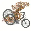 An intricate dotwork design of a tree of life intertwined with a bike chain, symbolizing the balance between nature and technology tattoo design idea