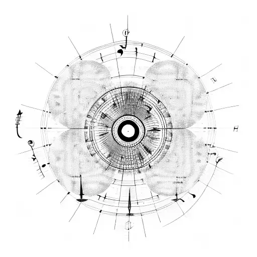 music schematic with piano and circle of fifths and play and record and skip buttons tattoo design idea