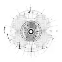 music schematic with piano and circle of fifths and play and record and skip buttons tattoo design idea