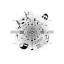 music schematic with piano and circle of fifths and play and record and skip buttons tattoo design idea