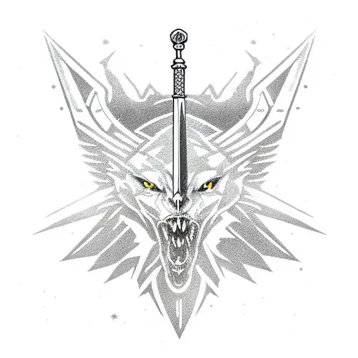 the Witcher , emblem, medallion and sword tattoo design idea