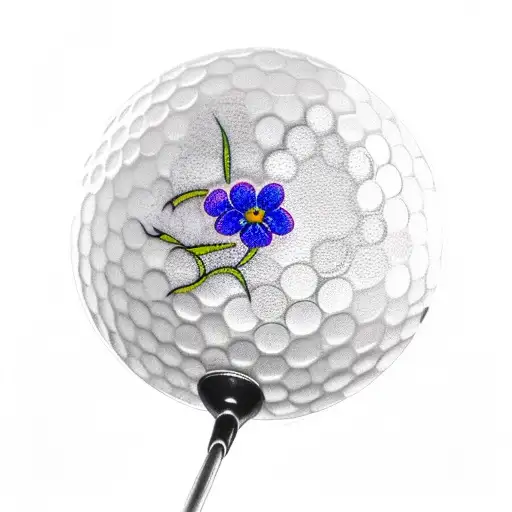 golf ball purple ribbon, blue forget me not flower tattoo design idea