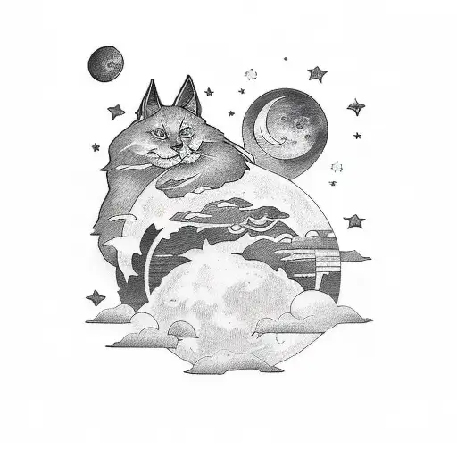 design me a tattoo sleeve with the lyrics from get you to moon by kina. with clouds, stars and moons  tattoo design idea