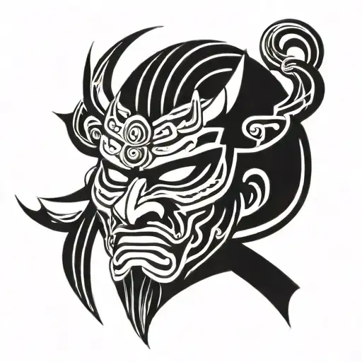 grotesque samurai mask tattoo design idea