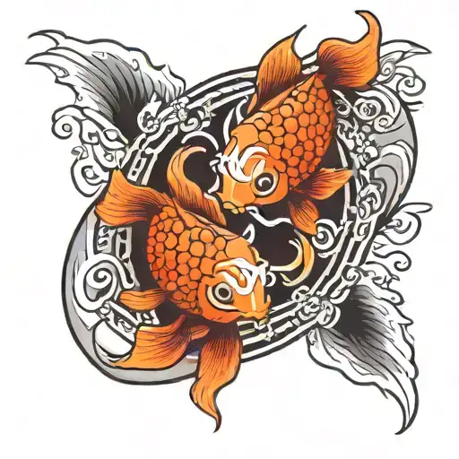letter L and T with 2 koi fish yin yang tattoo design idea