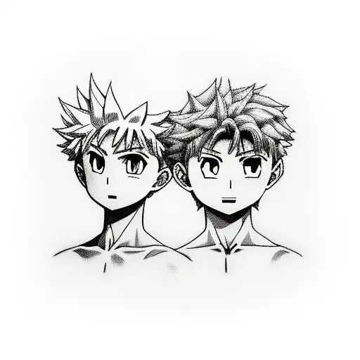 Gon e killua, com um X de fundo tattoo design idea