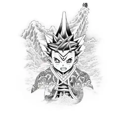 Gon and killua with X behind tattoo design idea