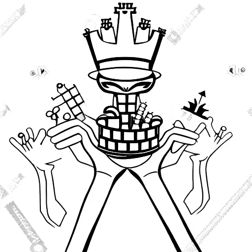 two hands holding chess queen. one hand is a skeleton hand and the other one is a woman's hand tattoo design idea