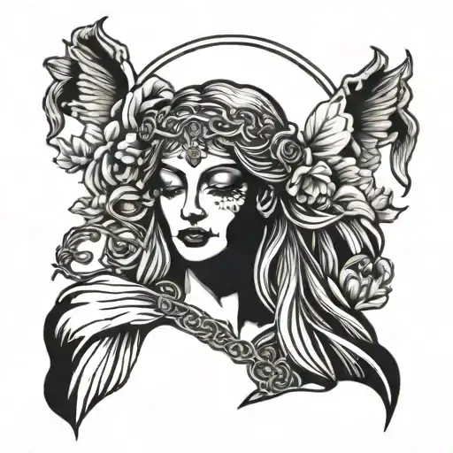 blindfolded justice goddess crying  tattoo design idea