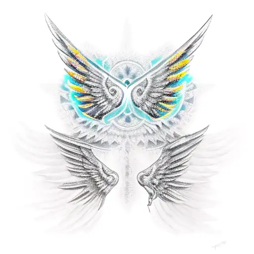 eye providence triangle with large wings  tattoo design idea