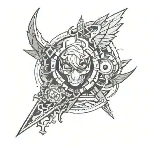 Create a detailed tattoo design inspired by Persona 5. The central element should be a dagger with intricate details, si tattoo design idea
