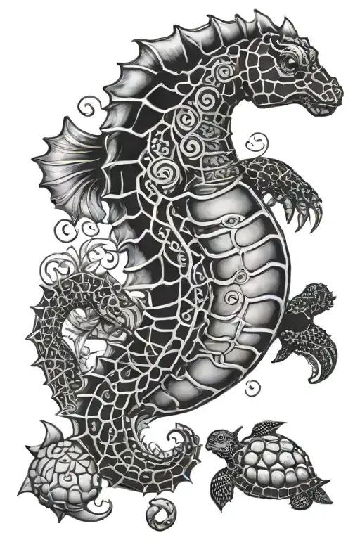 seahorse and turtle tattoo design idea