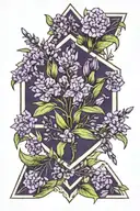 lavender stalks in a pentagonal frame tattoo design idea