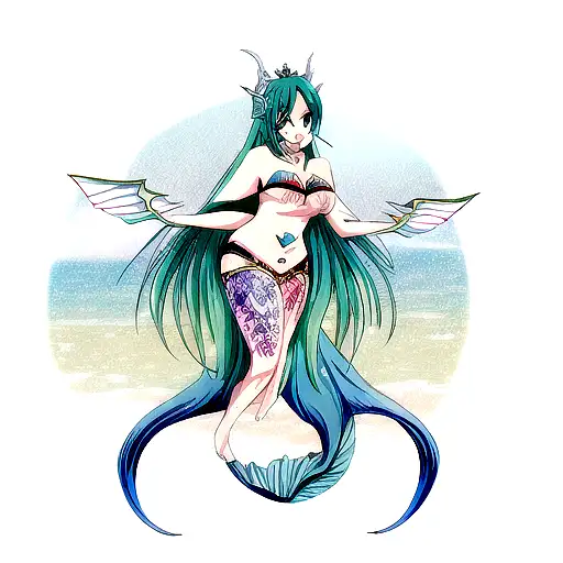 A tattoo that represents a siren (mermaid) tattoo design idea