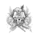 A tattoo design incorporating beer elements in blackwork style. tattoo design idea