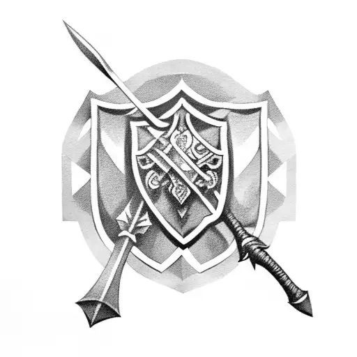 shield and spear half sleeve tattoo design idea