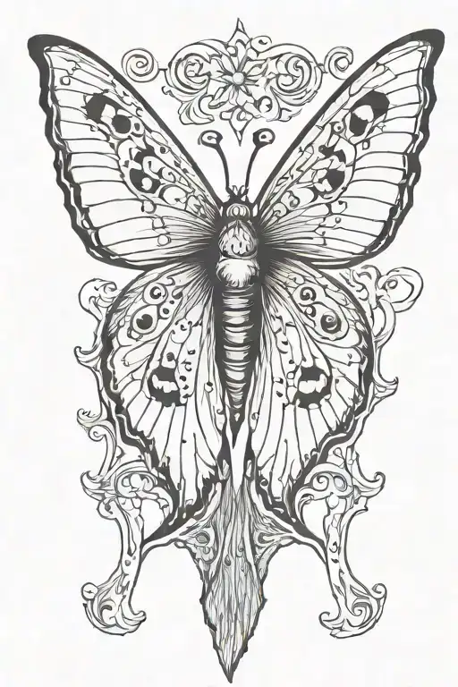one gothic lunar moth tattoo with droopy wings tattoo design idea