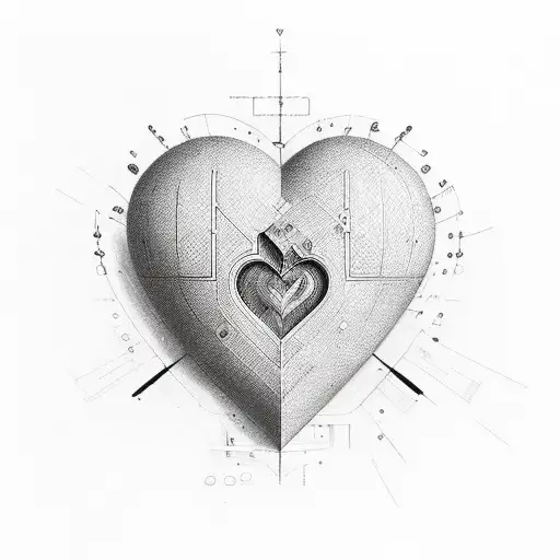 fine lines and detail with heart beat and heart with the letters (A) and (M) tattoo design idea