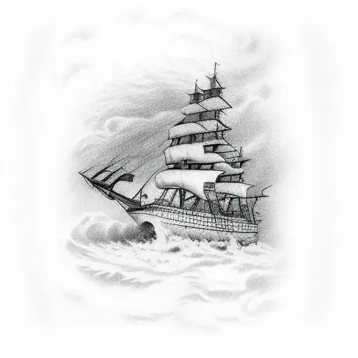 old ship in storm full back tattoo design idea