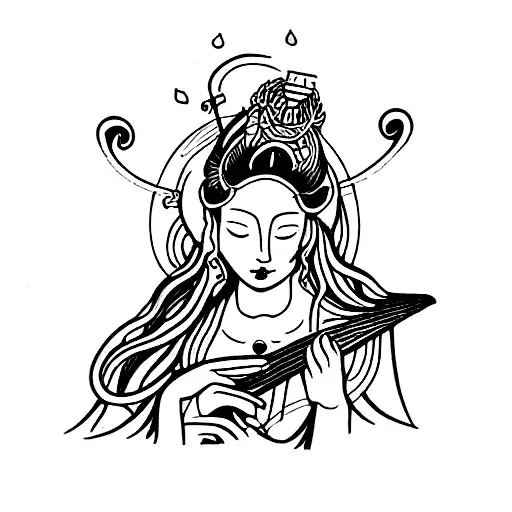 goddess benzaiten playing lyre tattoo design idea