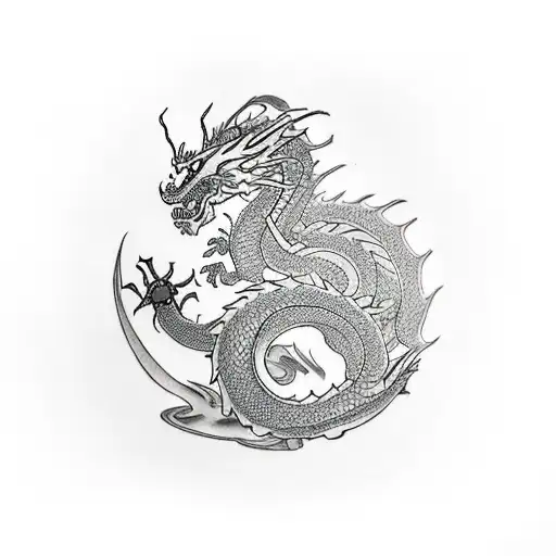 Dragon samurai e gueixa  tattoo design idea