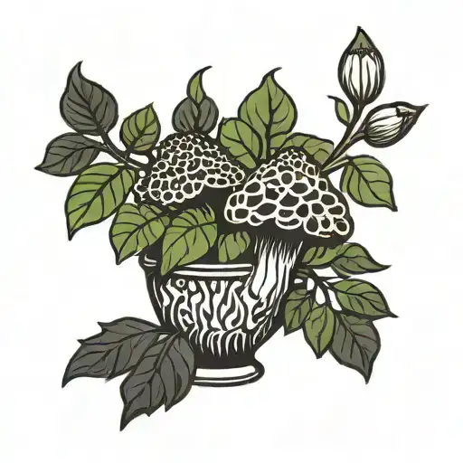morel mushroom made into a vase tattoo design idea