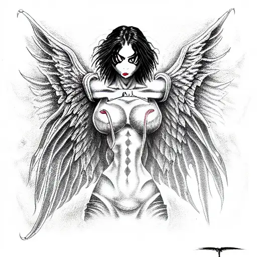 battle angel vs demons tattoo design idea