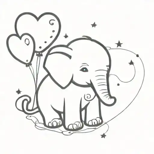  baby elephant holding heart baloon surrounded by aquarius constellation tattoo design idea
