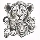 lion with lioness and 2 cubs tattoo design idea