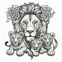 lion with lioness and 2 cubs tattoo design idea