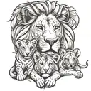 lion with lioness and 2 cubs tattoo design idea