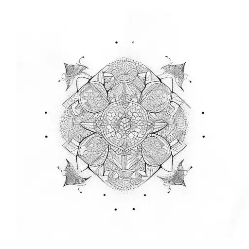 sunrise line work with Portuguese tile influence tattoo design idea